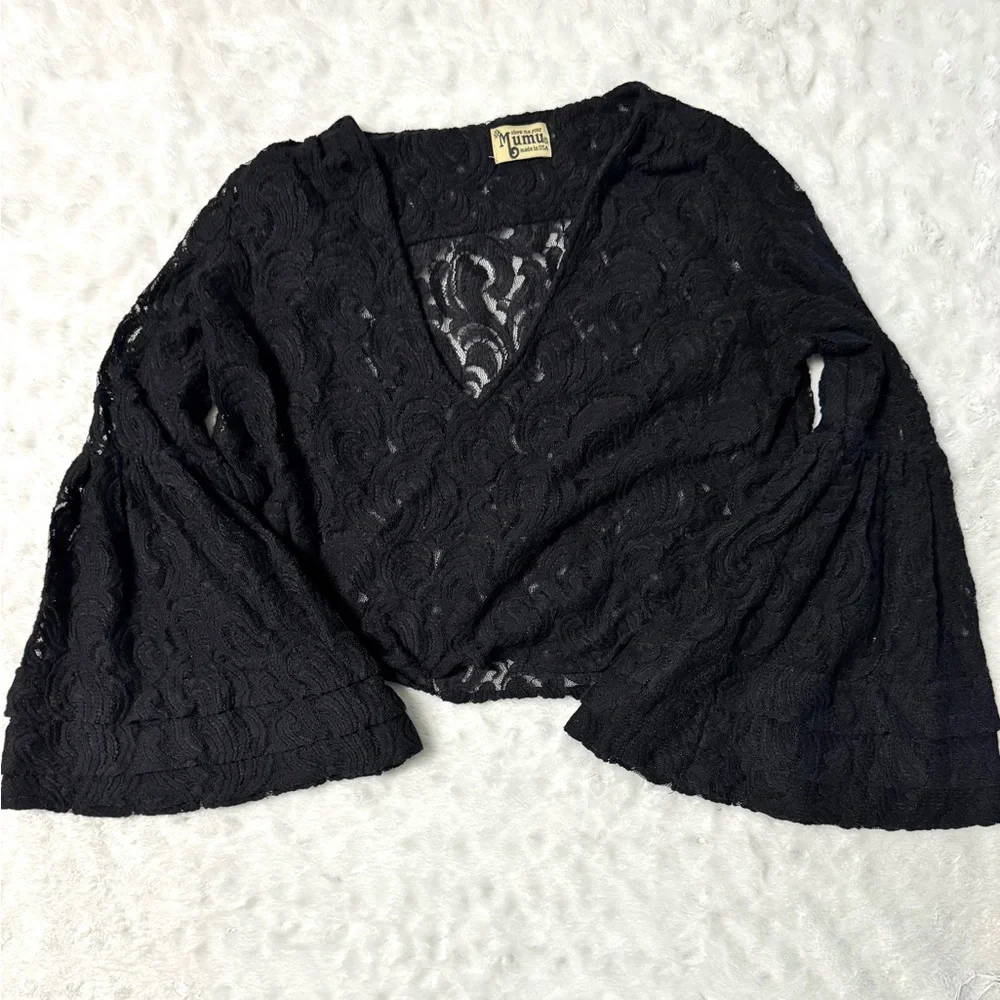 SHOW ME YOUR MUMU Black Lace Bell Sleeved Women’s Top